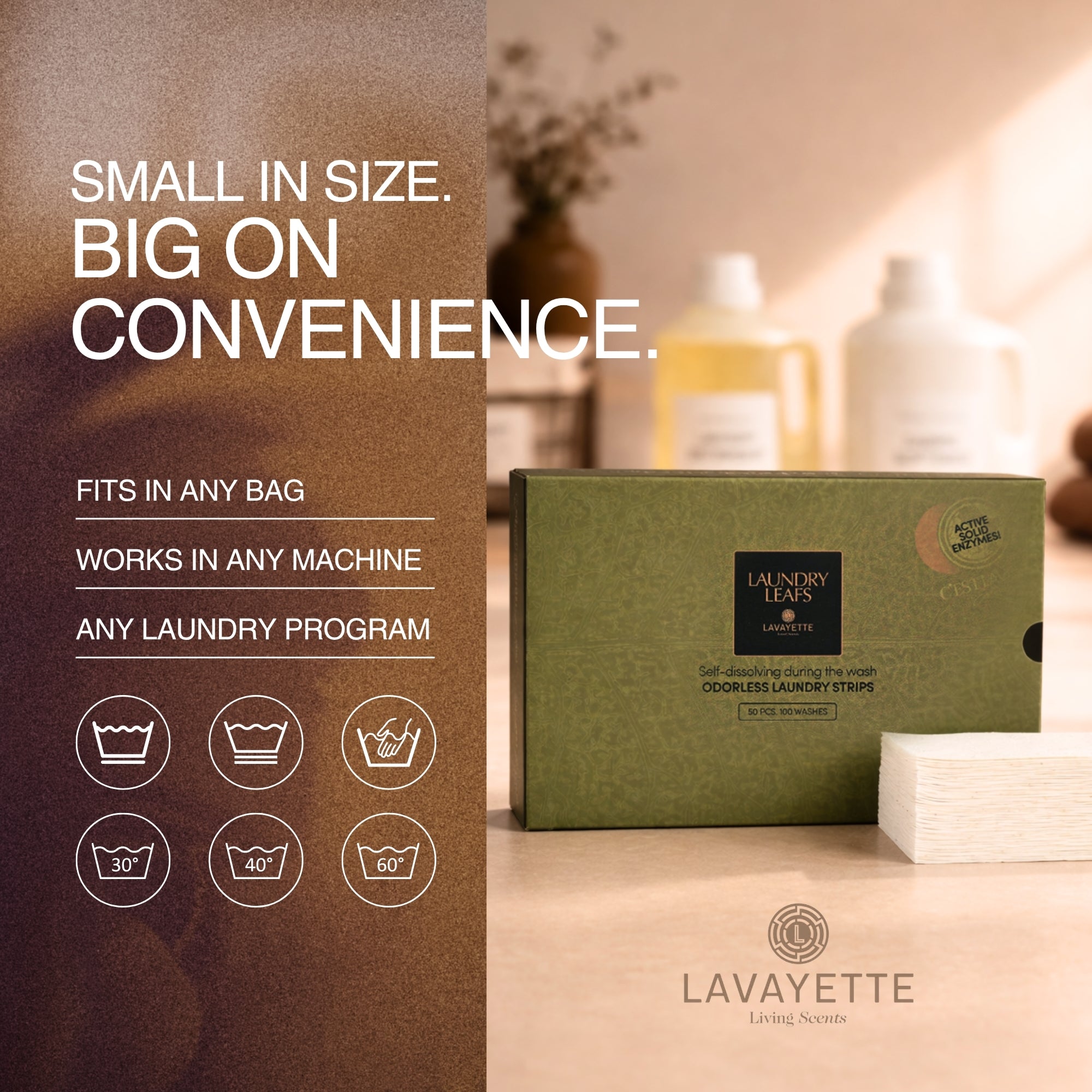 Lavayette Laundry Leafs - Benzi de detergent pentru rufe, 50 bucăți